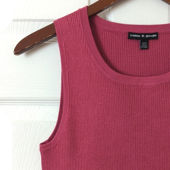 Cable & Gauge Y2K Vintage Ribbed Knit Form Fitting Scoop Neck Tank Top Pink M - Picture 3 of 9